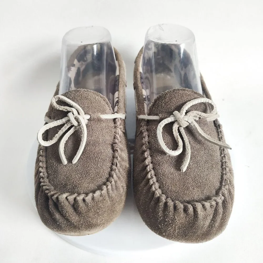 UGG Kids Gray Suede Faux Fur‎ Ryder Jungle Moccasin Slippers 1005160K US Size 4